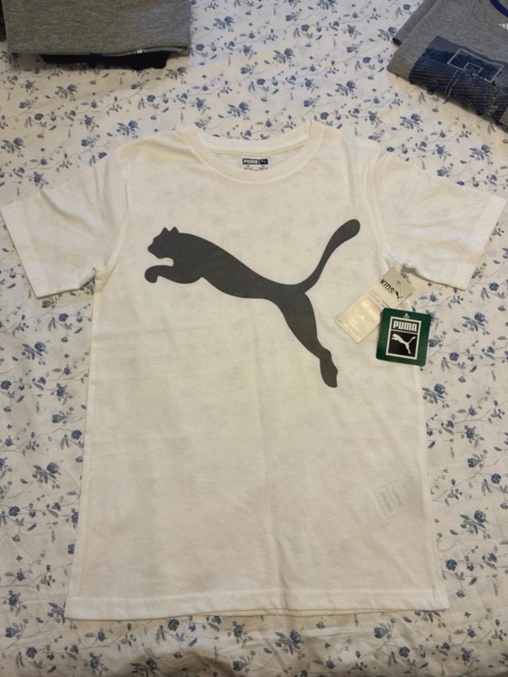 Puma White Short-Sleeve Tee with Large Gray Puma Logo
